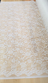 Floral Off White Lace Polyester/Nylon Fabric - Off White, Floral Pattern, 56/57" Width (1 Yard)
