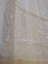 All Over Beads And Sequins Bridal Lace Polyester Fabric - Blush Pink And Light Ivory, Mesh With Beads, Sequins And Pearls, 59/60" Width (1 Yard)
