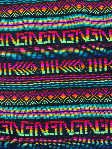 Maíz Acrylic Fabric - Black Multicolor Design, Horizontal Pattern, 30" Width (1 Yard)