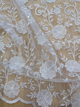 Elizabeth Bridal Lace Polyester Fabric - Multiple Colors, Floral Embroidered Mesh With Sequins, 49/50" Width (1 Yard)