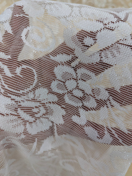 Floral Off White Lace Polyester/Nylon Fabric - Off White, Floral Pattern, 56/57" Width (1 Yard)