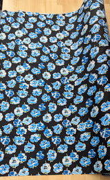 Blue Flower Print Cotton Spandex Fabric - Blue Floral On Black, 46-47" Width (1 Yard)