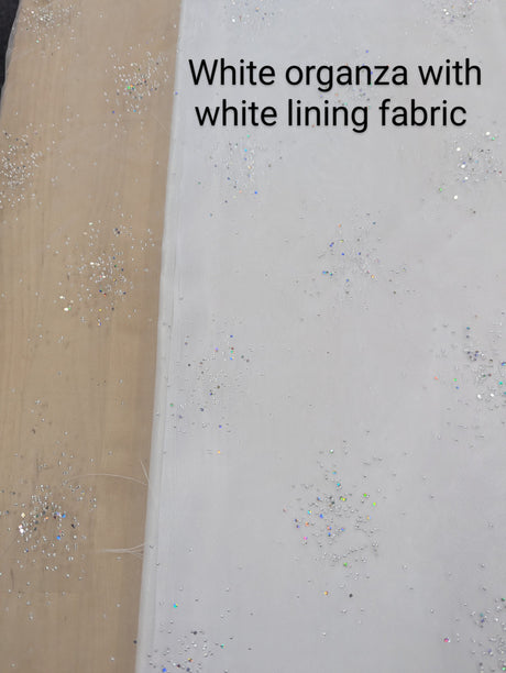 Dew Drop Sparkle Organza Polyester Fabric - White, Ice Pink Iridescent Dewdrop Pattern, 58-59" Width (1 Yard)