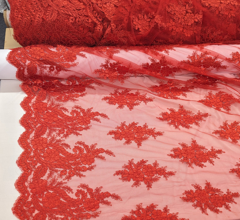 Bridal Lace Polyester Lace Fabric - 8 Colors, Floral Corded Embroidery, 50-51" Width (1 Yard)