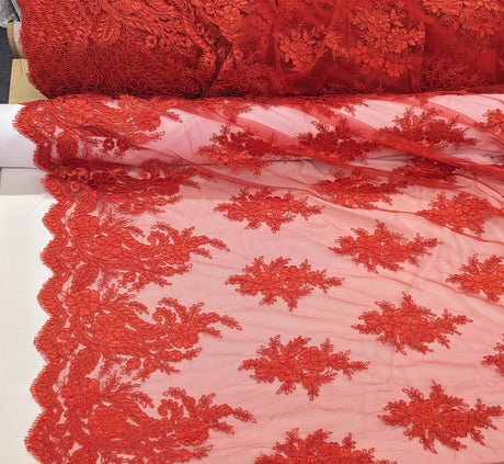 Bridal Lace Polyester Lace Fabric - 8 Colors, Floral Corded Embroidery, 50-51" Width (1 Yard)