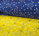 Bandana Poly Cotton Fabric - Paisley Bandana Print, Black, Red, Pink, Royal Blue, Yellow, 59/60" Width (1 Yard)