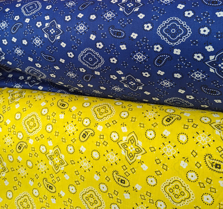 Bandana Poly Cotton Fabric - Paisley Bandana Print, Black, Red, Pink, Royal Blue, Yellow, 59/60" Width (1 Yard)