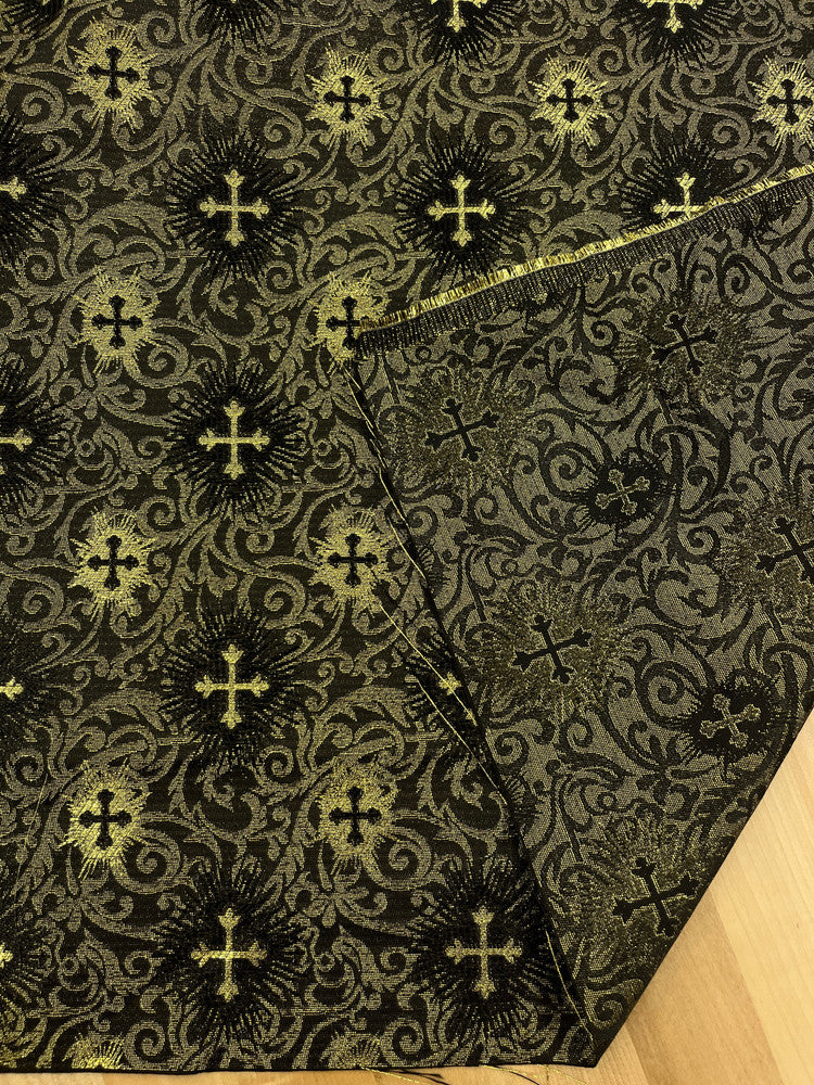 Small Metallic Cross Polyester Brocade Fabric - Multiple Colors, Small Metallic Cross Pattern, 58-59" Width (1 Yard)