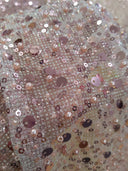 All Over Beads And Sequins Bridal Lace Polyester Fabric - Blush Pink And Light Ivory, Mesh With Beads, Sequins And Pearls, 59/60" Width (1 Yard)