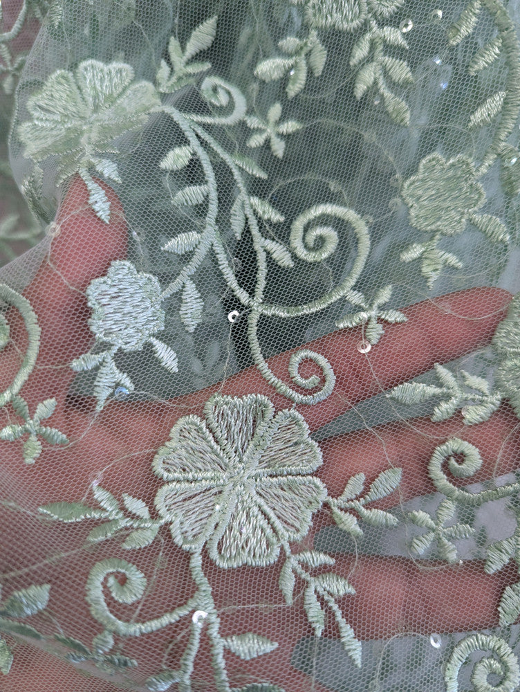 Elizabeth Bridal Lace Polyester Fabric - Multiple Colors, Floral Embroidered Mesh With Sequins, 49/50" Width (1 Yard)
