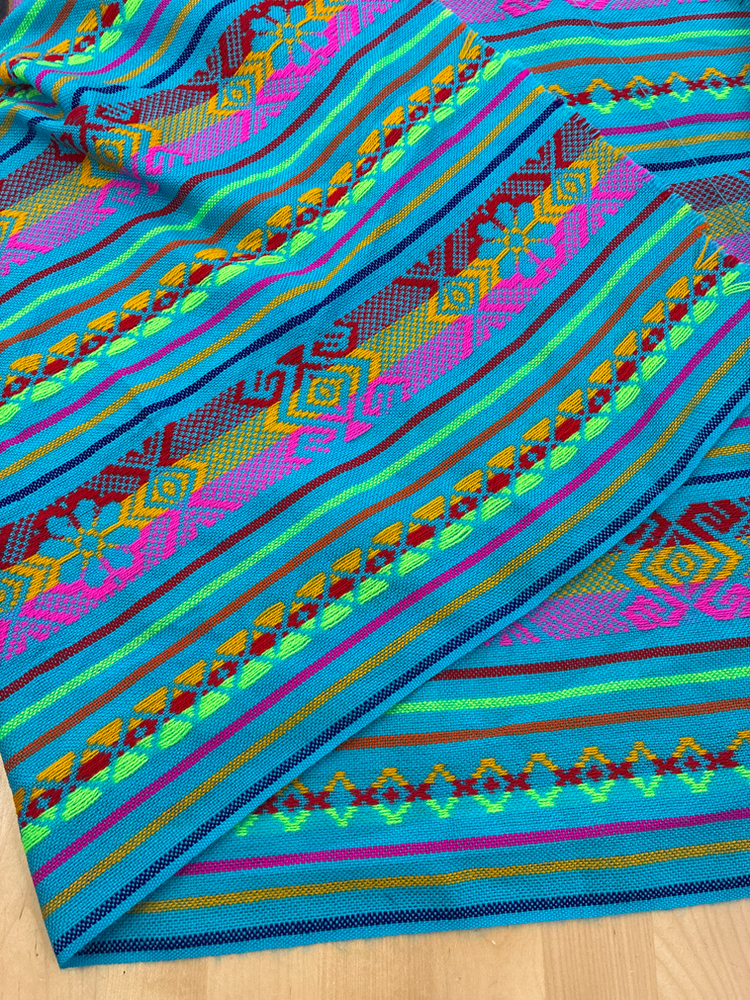 Atardecer Turquesa Acrylic Fabric - Turquoise Multicolor Horizontal Design, 30" Width (1 Yard)