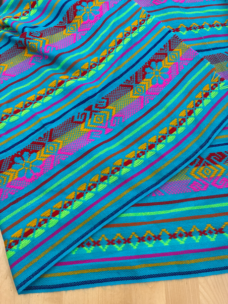 Atardecer Turquesa Acrylic Fabric - Turquoise Multicolor Horizontal Design, 30" Width (1 Yard)