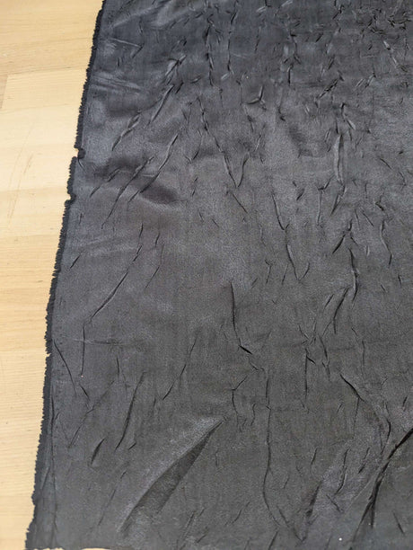 Black Crushed Charmeuse Polyester Fabric - Black, Crushed Finish, 54" Width (1 Yard)