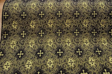 Small Metallic Cross Polyester Brocade Fabric - Multiple Colors, Small Metallic Cross Pattern, 58-59" Width (1 Yard)