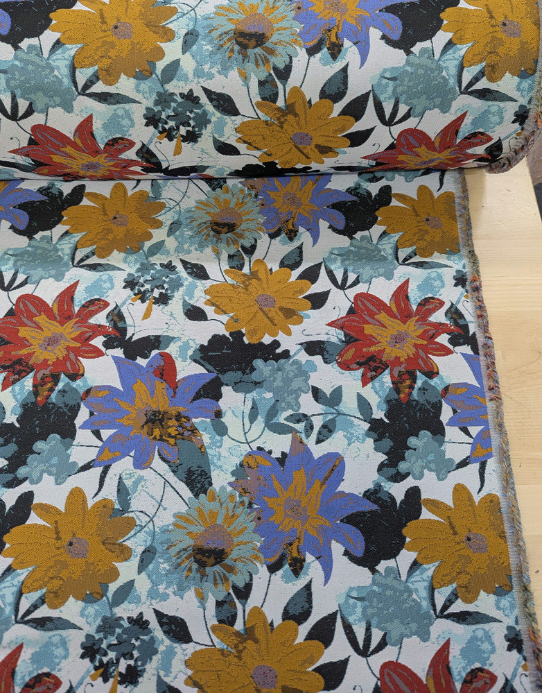 Matte Jacquard With Flowers Polyester Jacquard Fabric - Floral Pattern, Matte Finish, 58/59" Width (1 Yard)