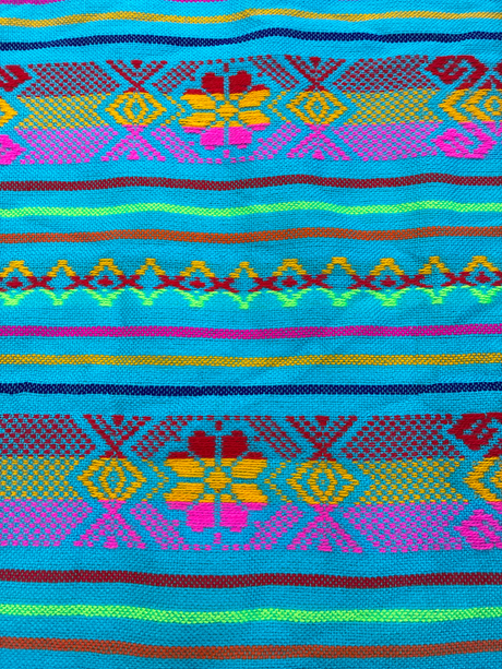 Atardecer Turquesa Acrylic Fabric - Turquoise Multicolor Horizontal Design, 30" Width (1 Yard)