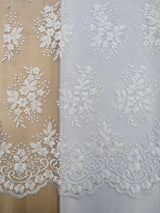 Regina Polyester Lace Fabric - White, Off-White, Black, Bridal Floral Embroidered Mesh, Scalloped Edges, 51/52" Width (1 Yard)
