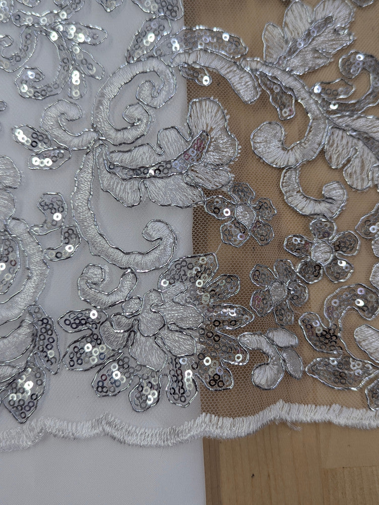 All Over Flowers With Sequins Polyester Lace Fabric - Multiple Colors, Floral Mesh With Metallic Thread, 50" Width (1 Yard)