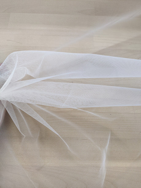 Hard Net Tulle Polyester Fabric - White, 58/59" Width, Medium Stiffness (1 Yard)