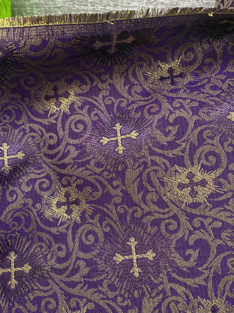 Small Metallic Cross Polyester Brocade Fabric - Multiple Colors, Small Metallic Cross Pattern, 58-59" Width (1 Yard)