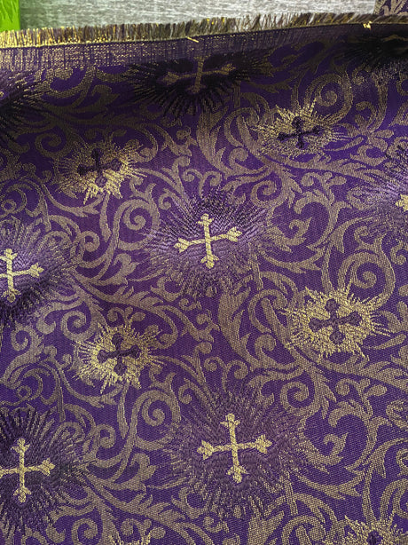 Small Metallic Cross Polyester Brocade Fabric - Multiple Colors, Small Metallic Cross Pattern, 58-59" Width (1 Yard)