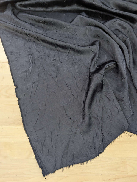 Black Crushed Charmeuse Polyester Fabric - Black, Crushed Finish, 54" Width (1 Yard)