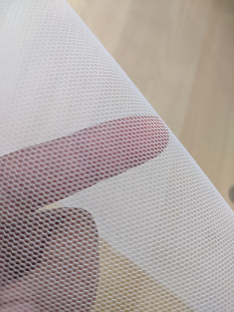 Hard Net Tulle Polyester Fabric - White, 58/59" Width, Medium Stiffness (1 Yard)