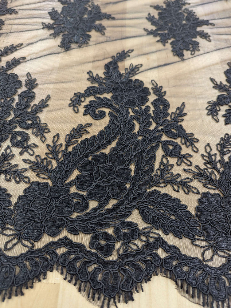 Bridal Lace Polyester Lace Fabric - 8 Colors, Floral Corded Embroidery, 50-51" Width (1 Yard)