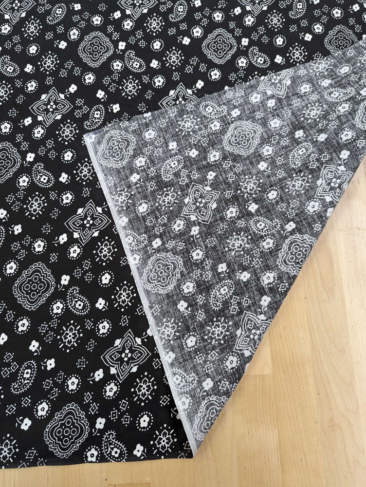 Bandana Poly Cotton Fabric - Paisley Bandana Print, Black, Red, Pink, Royal Blue, Yellow, 59/60" Width (1 Yard)