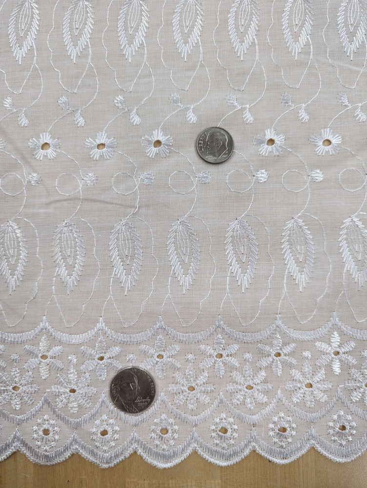 Cotton Eyelet Poly Cotton Fabric - Assorted Colors, Floral Eyelet Embroidery, Scalloped Borders, 44/45" Width (1 Yard)