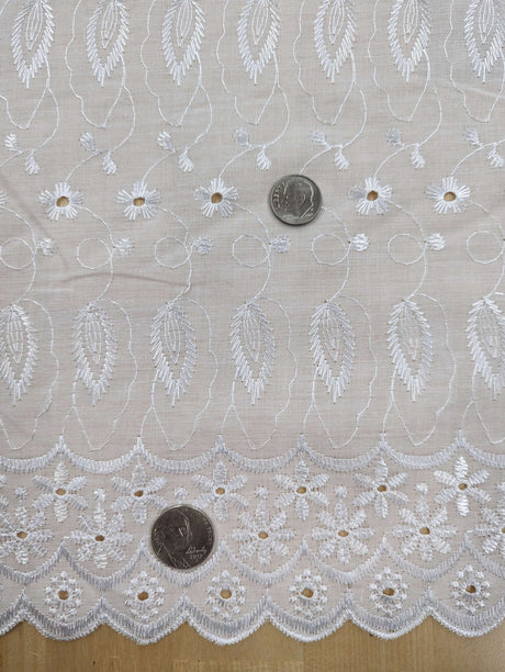 Cotton Eyelet Poly Cotton Fabric - Assorted Colors, Floral Eyelet Embroidery, Scalloped Borders, 44/45" Width (1 Yard)