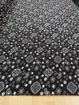Bandana Poly Cotton Fabric - Paisley Bandana Print, Black, Red, Pink, Royal Blue, Yellow, 59/60" Width (1 Yard)