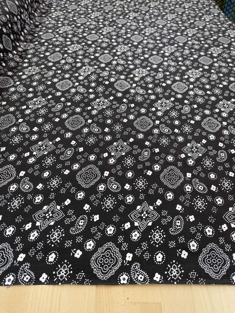 Bandana Poly Cotton Fabric - Paisley Bandana Print, Black, Red, Pink, Royal Blue, Yellow, 59/60" Width (1 Yard)