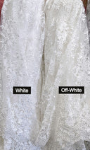 Regina Polyester Lace Fabric - White, Off-White, Black, Bridal Floral Embroidered Mesh, Scalloped Edges, 51/52" Width (1 Yard)