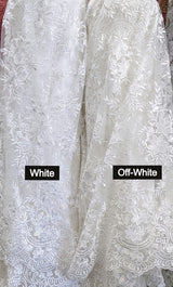 Regina Polyester Lace Fabric - White, Off-White, Black, Bridal Floral Embroidered Mesh, Scalloped Edges, 51/52" Width (1 Yard)
