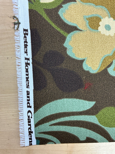 Floral Print Canvas Cotton Fabric - Brown/Green Floral Print, 55/56" Width (1 Yard)
