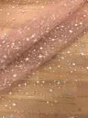 Foil Star Polyester Organza Fabric - Multiple Colors, Silver Foil Stars, 58/59" Width (1 Yard)