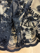 Beaded Bridal Lace Polyester Fabric - Black, Champagne, Lilac Floral Mesh With Sequins, Beads And Pearls, 49/50" Width (1 Yard)