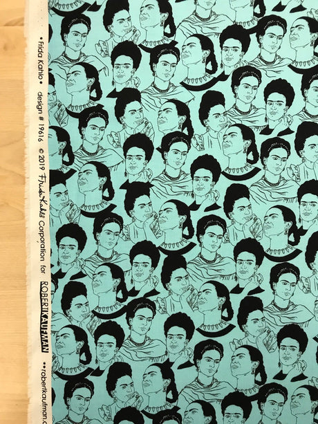 Robert Kaufman Frida Cotton Fabric - Blue Frida Face Print, 44/45" Width (1 Yard)