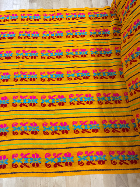 Ramo Amarillo Acrylic Fabric - Yellow Multicolor Horizontal Design, 30" Width (1 Yard)