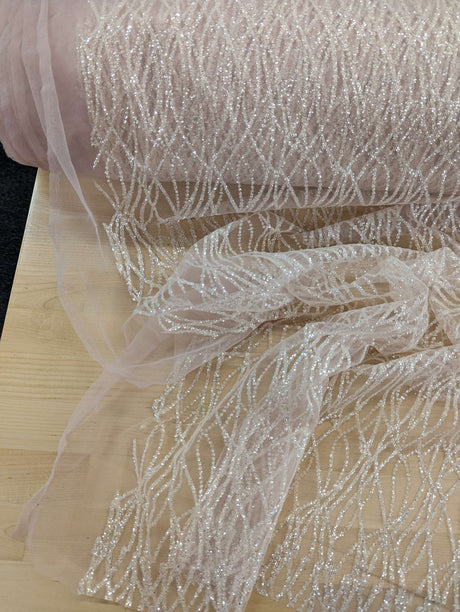 Glitter Lace Polyester Fabric - Sheer Mesh, Allover Glitter, 59/60" Design Width, 65/66" Total Width (1 Yard)
