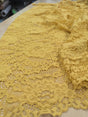 Mustard Stretch Lace Polyester Spandex Fabric - Mustard Floral Pattern, Small Scallop, Sheer, 54/55" Width (1 Yard)