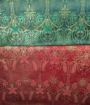 Church Metallic Brocade Wheat And Cross Polyester Brocade Fabric - Green, Red, Gold And Purple, Metallic Cross, Grapes And Wheat Jacquard, 58-59" Width (1 Yard)