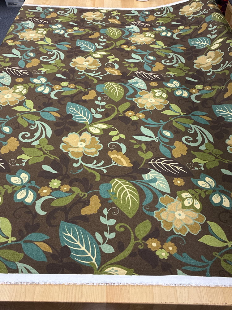 Floral Print Canvas Cotton Fabric - Brown/Green Floral Print, 55/56" Width (1 Yard)