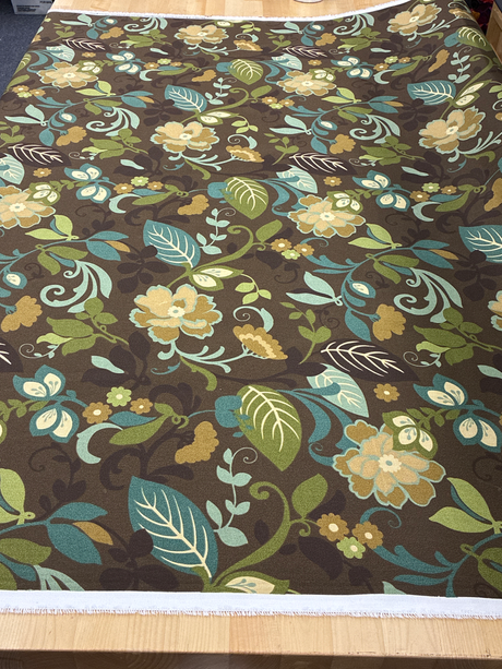 Floral Print Canvas Cotton Fabric - Brown/Green Floral Print, 55/56" Width (1 Yard)