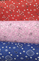 Bandana Poly Cotton Fabric - Paisley Bandana Print, Black, Red, Pink, Royal Blue, Yellow, 59/60" Width (1 Yard)