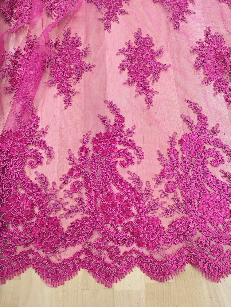 Bridal Lace Polyester Lace Fabric - 8 Colors, Floral Corded Embroidery, 50-51" Width (1 Yard)