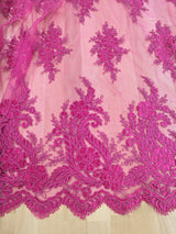Bridal Lace Polyester Lace Fabric - 8 Colors, Floral Corded Embroidery, 50-51" Width (1 Yard)