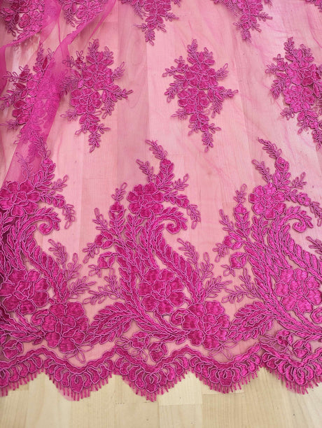 Bridal Lace Polyester Lace Fabric - 8 Colors, Floral Corded Embroidery, 50-51" Width (1 Yard)