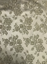 Gray Metallic Rose Polyester Brocade Fabric - Black/Gold Metallic Outline, 58/59" Width (1 Yard)